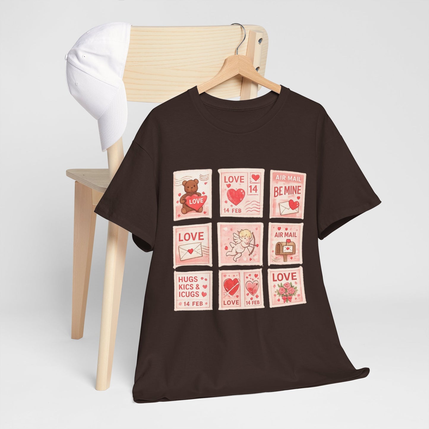 Wear Your Heart on Your Sleeve with the Vintage Valentine Stamp Collection T-Shirt