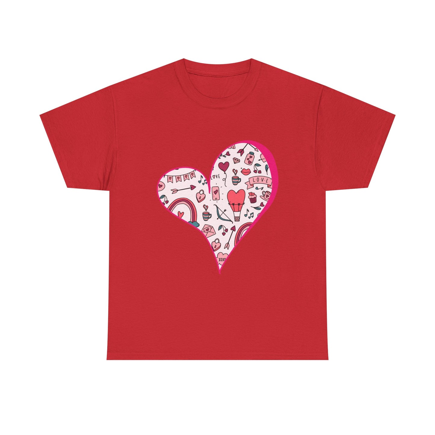 Valentine Heart Graphic T-Shirt – Cute Love-Themed Tee with Pink Doodle Design