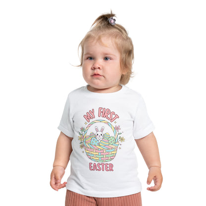 My First Easter Baby Shirt – Bunny Basket Infant Tee, Cute First Easter Outfit, Spring Baby Clothes