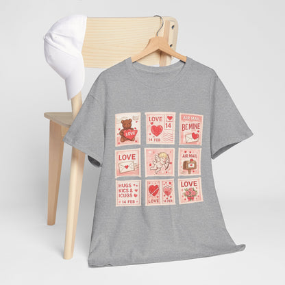 Wear Your Heart on Your Sleeve with the Vintage Valentine Stamp Collection T-Shirt