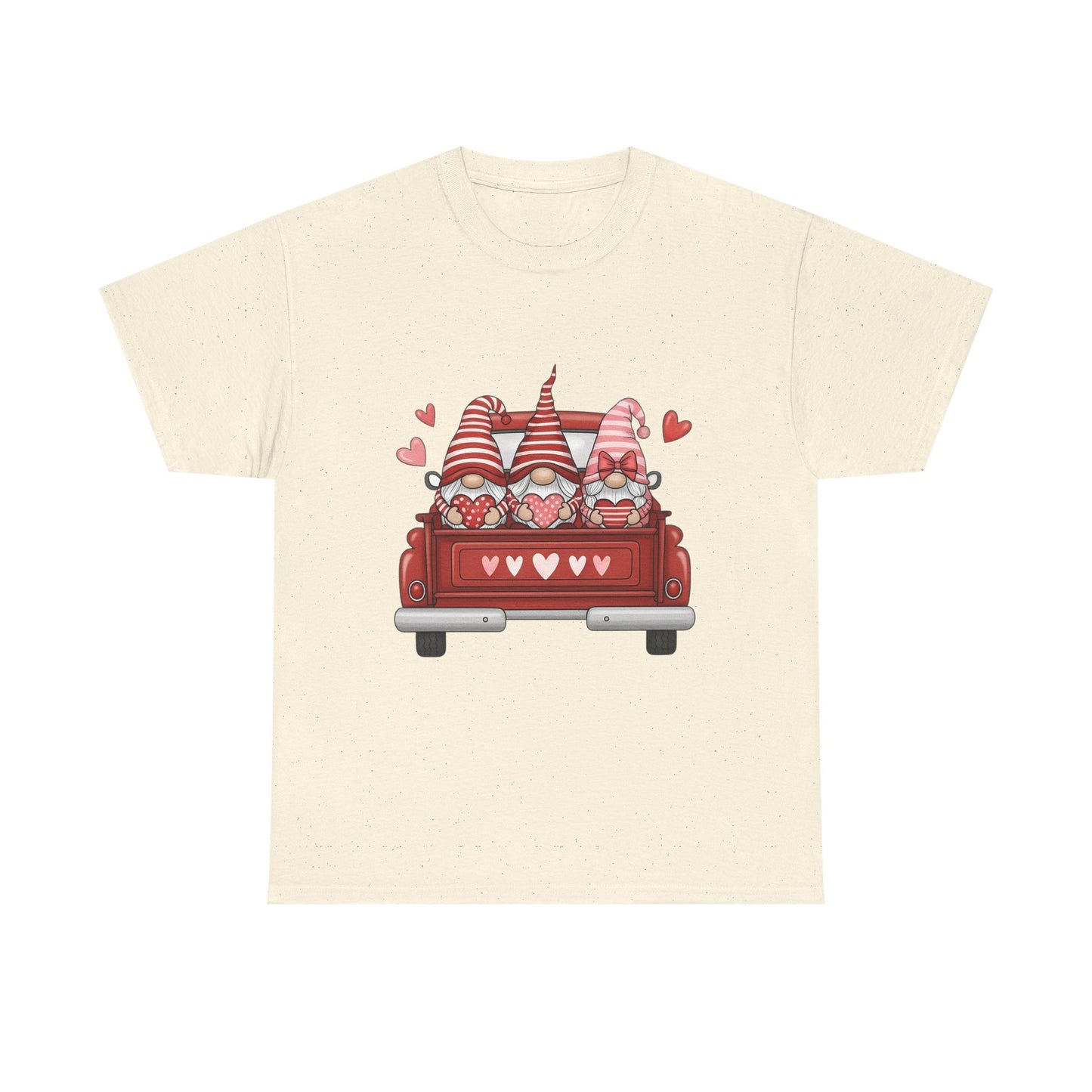 Valentine Gnome T-Shirt – Cute Love-Themed Graphic Tee with Red Truck Design