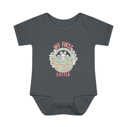 My First Easter Baby Bodysuit – Bunny Basket Onesie, Infant Easter Outfit, Newborn First Easter Gift, Spring Baby Clothes