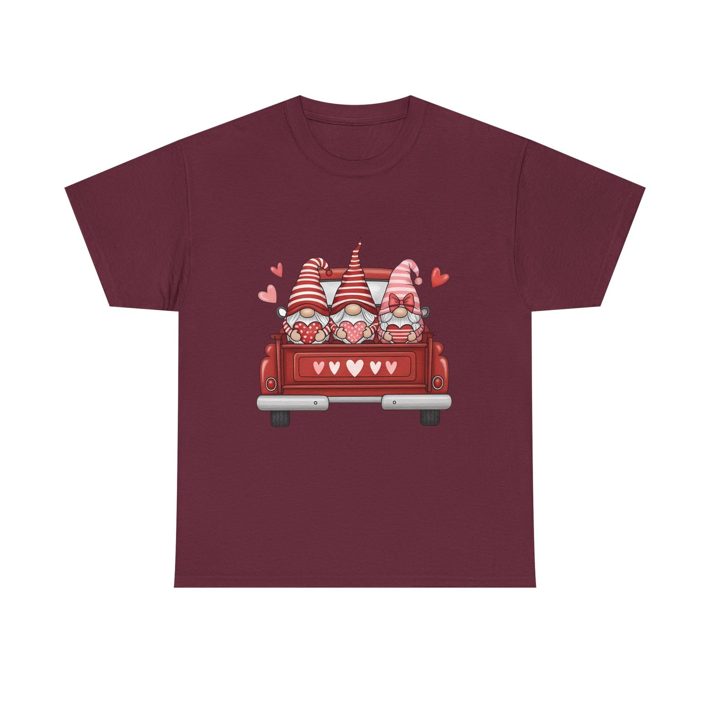 Valentine Gnome T-Shirt – Cute Love-Themed Graphic Tee with Red Truck Design