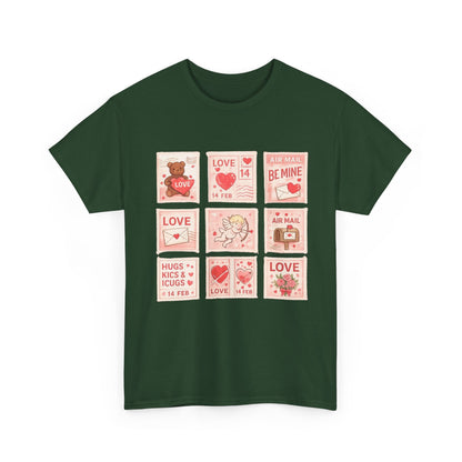 Wear Your Heart on Your Sleeve with the Vintage Valentine Stamp Collection T-Shirt