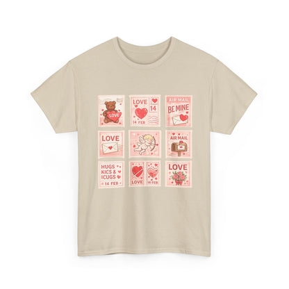 Wear Your Heart on Your Sleeve with the Vintage Valentine Stamp Collection T-Shirt