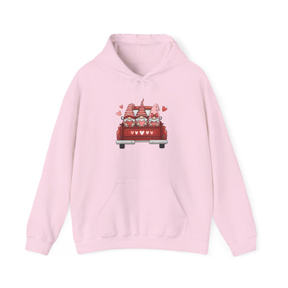 Valentine Gnome Hoodie – Cozy Love-Themed Graphic Hoodie with Red Truck Design
