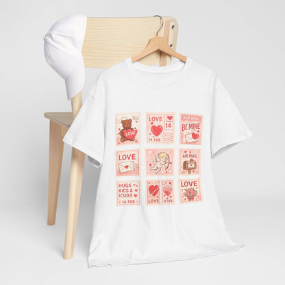 Wear Your Heart on Your Sleeve with the Vintage Valentine Stamp Collection T-Shirt