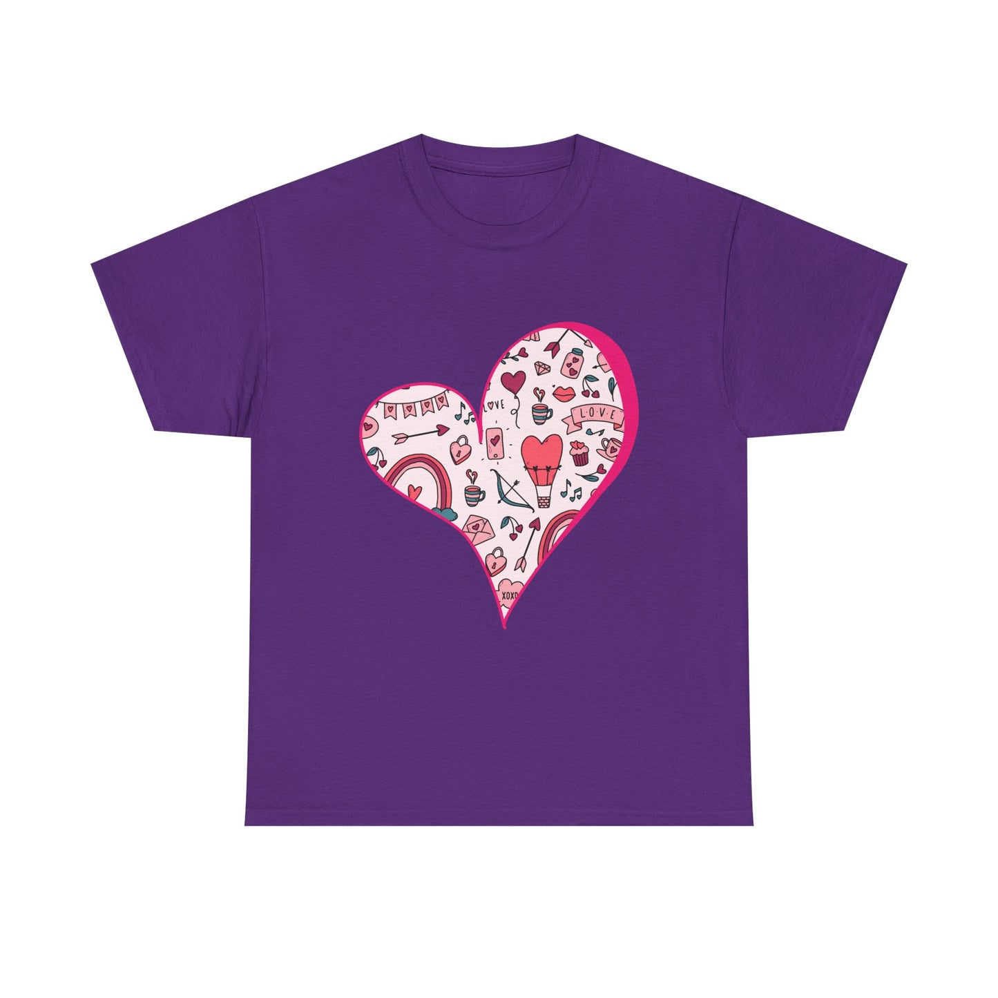 Valentine Heart Graphic T-Shirt – Cute Love-Themed Tee with Pink Doodle Design
