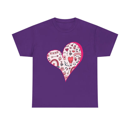 Valentine Heart Graphic T-Shirt – Cute Love-Themed Tee with Pink Doodle Design
