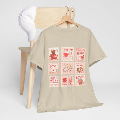 Wear Your Heart on Your Sleeve with the Vintage Valentine Stamp Collection T-Shirt