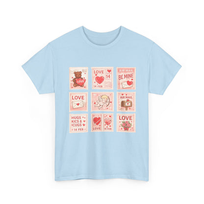 Wear Your Heart on Your Sleeve with the Vintage Valentine Stamp Collection T-Shirt