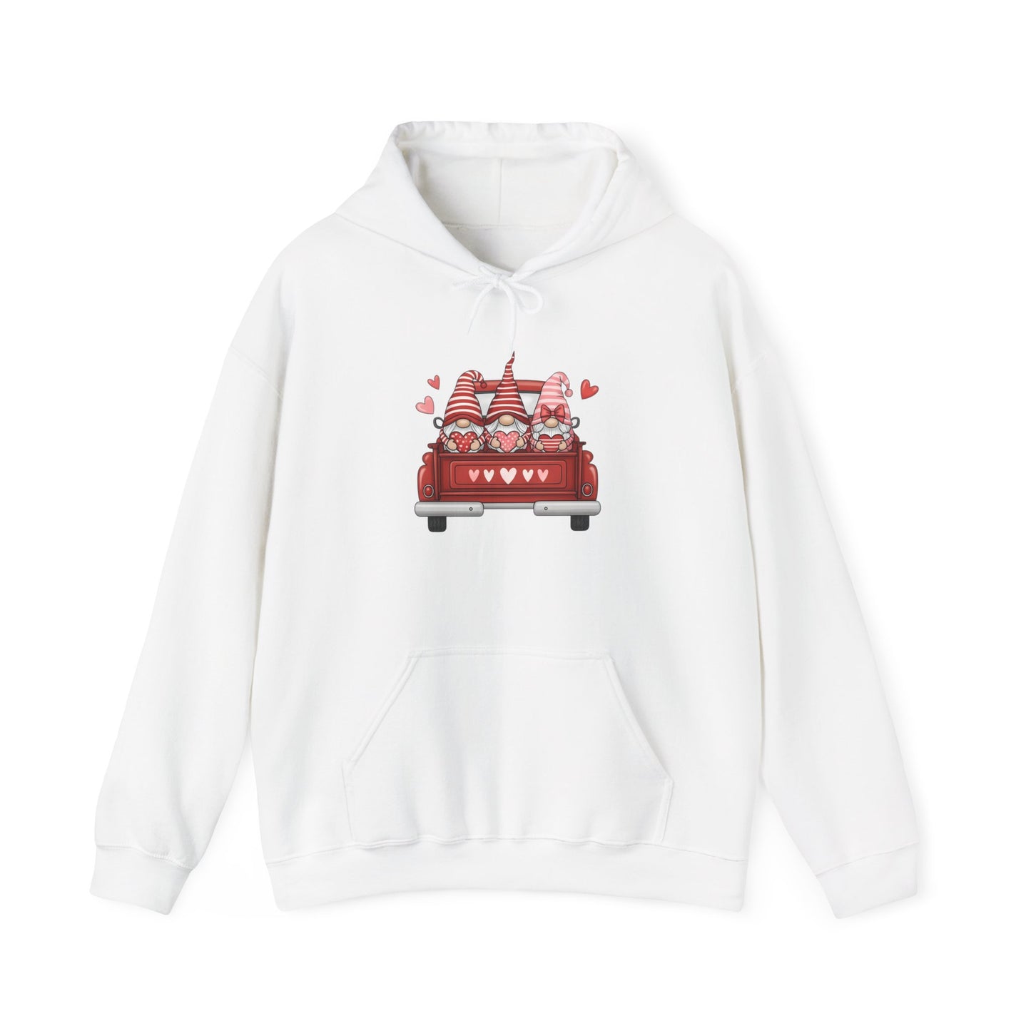 Valentine Gnome Hoodie – Cozy Love-Themed Graphic Hoodie with Red Truck Design