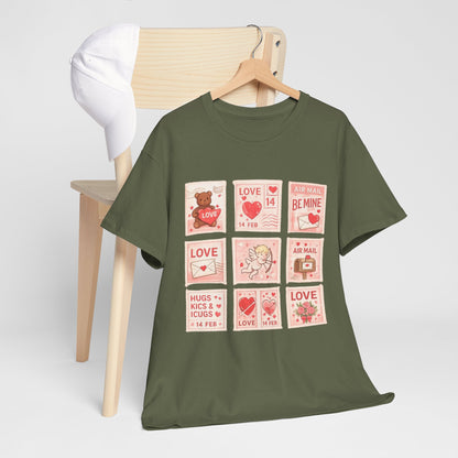 Wear Your Heart on Your Sleeve with the Vintage Valentine Stamp Collection T-Shirt