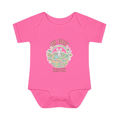 My First Easter Baby Bodysuit – Bunny Basket Onesie, Infant Easter Outfit, Newborn First Easter Gift, Spring Baby Clothes