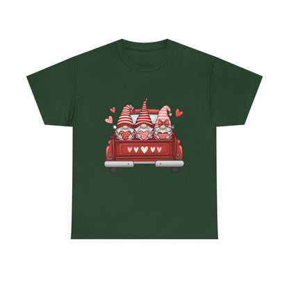 Valentine Gnome T-Shirt – Cute Love-Themed Graphic Tee with Red Truck Design