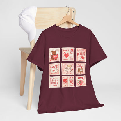 Wear Your Heart on Your Sleeve with the Vintage Valentine Stamp Collection T-Shirt