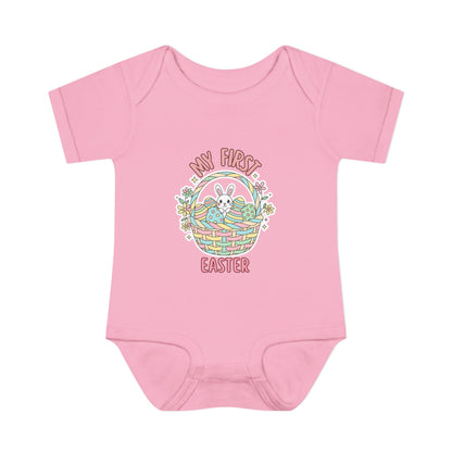 My First Easter Baby Bodysuit – Bunny Basket Onesie, Infant Easter Outfit, Newborn First Easter Gift, Spring Baby Clothes