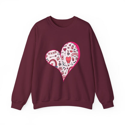 Valentine Heart Sweatshirt – Cozy Love Doodle Pullover for Everyday Wear