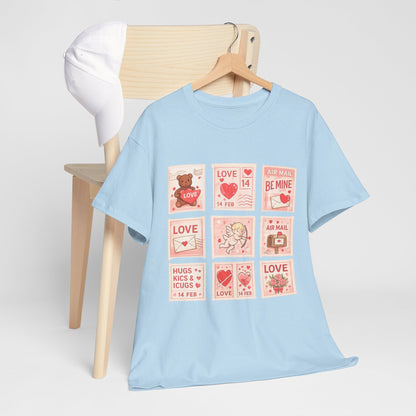 Wear Your Heart on Your Sleeve with the Vintage Valentine Stamp Collection T-Shirt