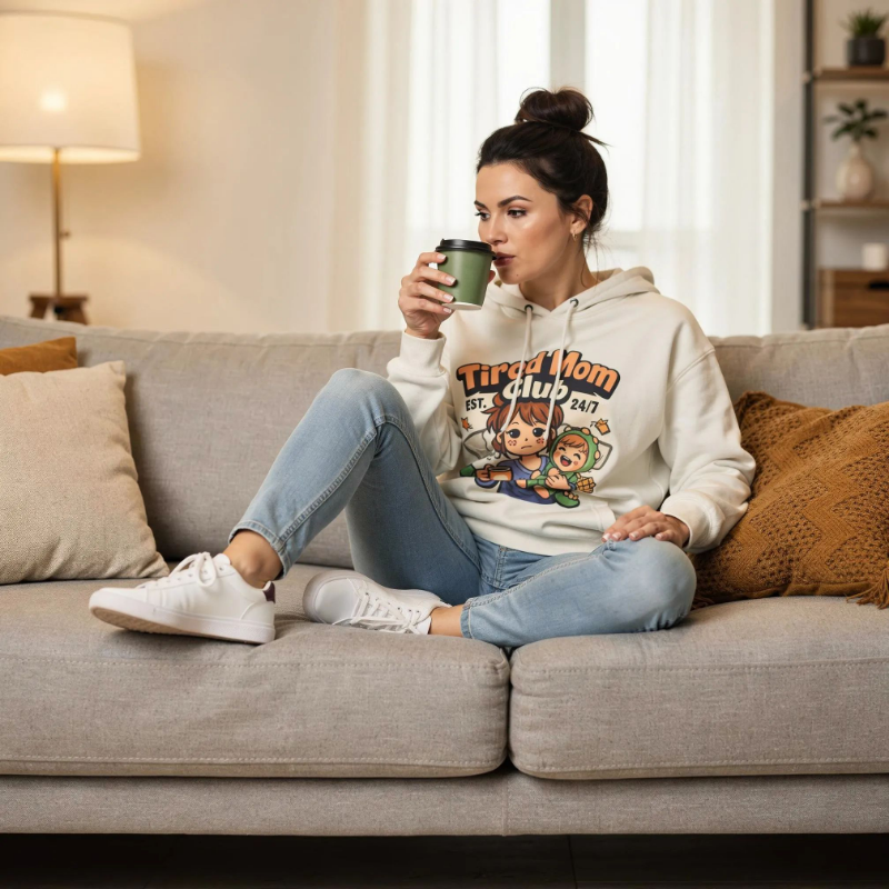 Tired Mom Club Hoodie - Cozy Mom Life Sweatshirt for Coffee-Powered Moms