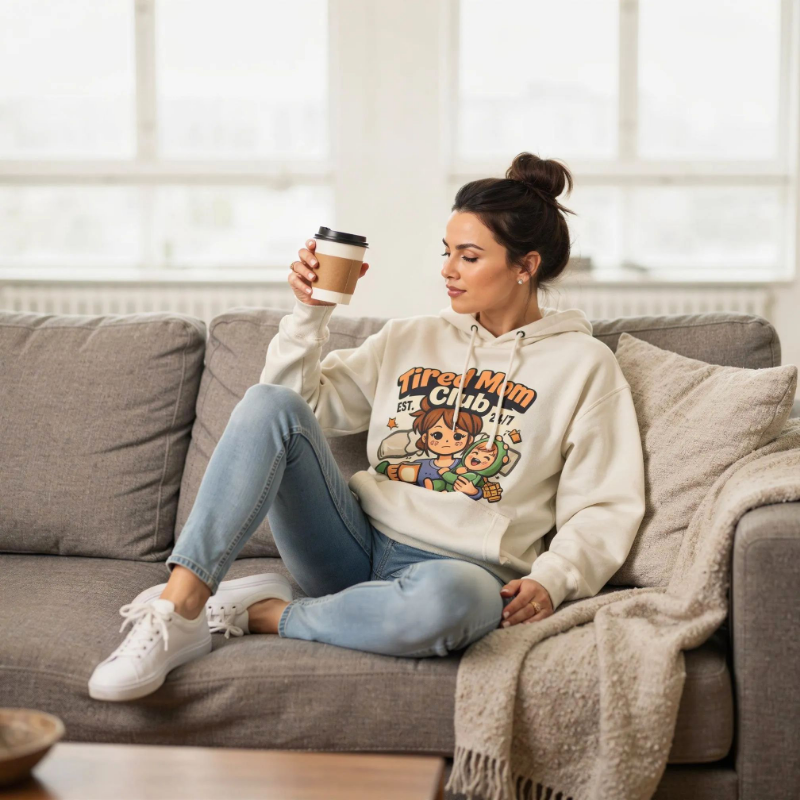 Tired Mom Club Hoodie - Cozy Mom Life Sweatshirt for Coffee-Powered Moms