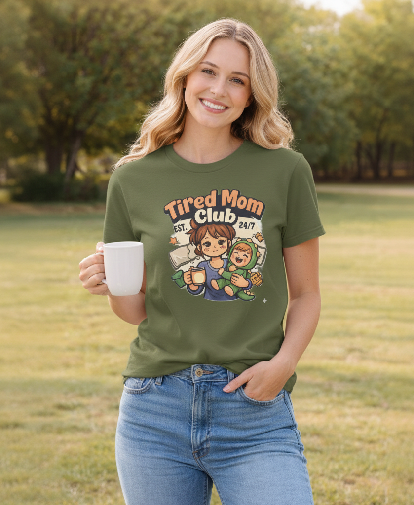Tired Mom Club T-Shirt – Soft Mom Life Tee for Coffee-Powered Moms