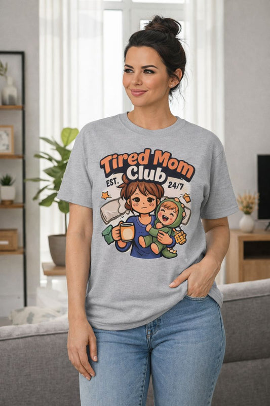 Tired Mom Club T-Shirt – Soft Mom Life Tee for Coffee-Powered Moms