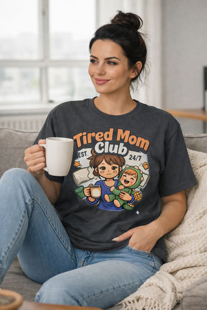 Tired Mom Club T-Shirt – Soft Mom Life Tee for Coffee-Powered Moms