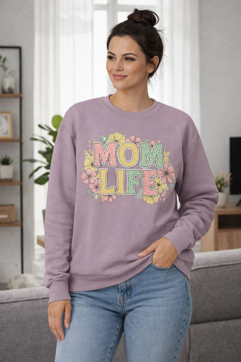 Mom Life – Cozy Floral Sweatshirt for Busy Moms