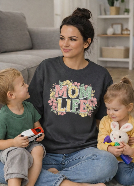 Mom Life – Cozy Floral Sweatshirt for Busy Moms