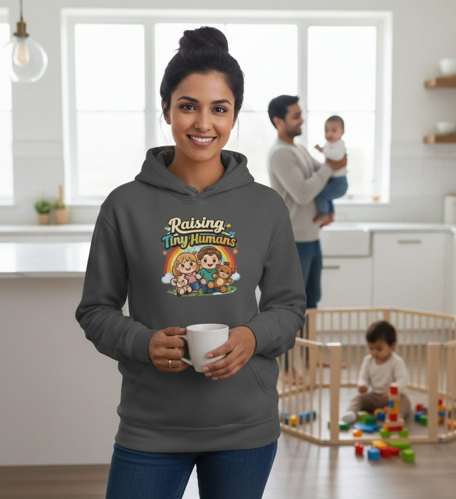 Raising Tiny Humans Hoodie – Cozy Mom Life Sweatshirt