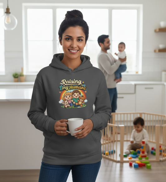 Raising Tiny Humans Hoodie – Cozy Mom Life Sweatshirt