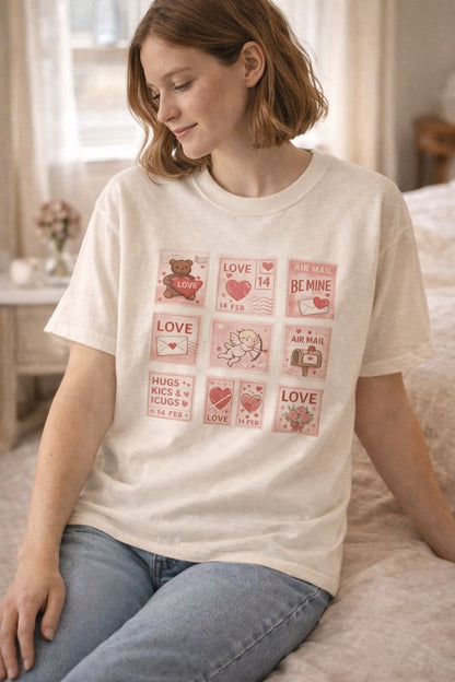 Wear Your Heart on Your Sleeve with the Vintage Valentine Stamp Collection T-Shirt