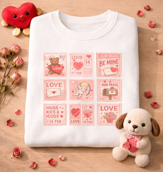 Wear Your Heart on Your Sleeve with the Vintage Valentine Stamp Collection T-Shirt