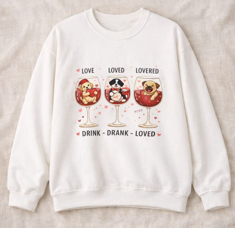 Fall in Puppy Love This Valentine's Day: The Ultimate Dog & Wine Lover’s Sweatshirt