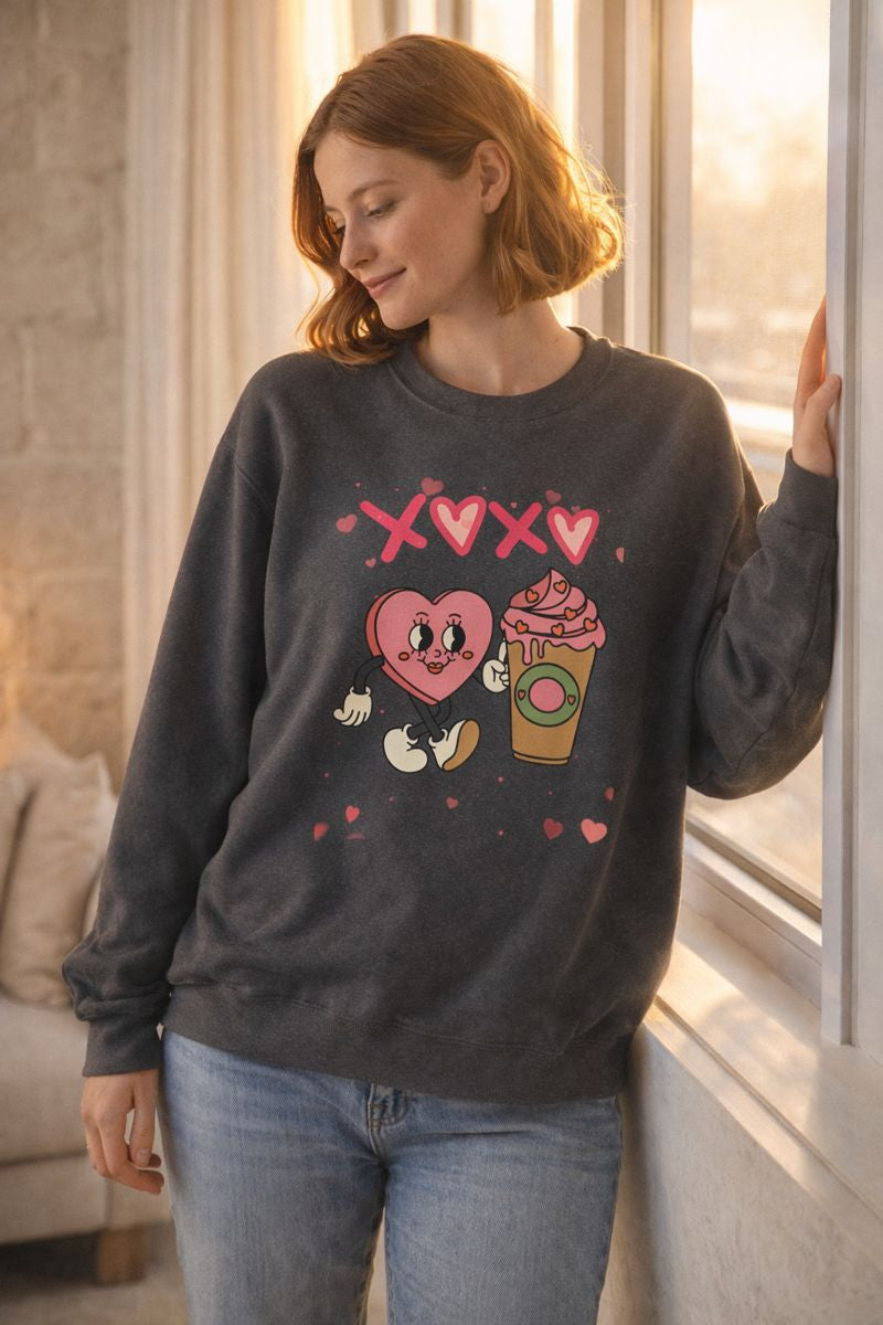 Fuel Your Heart: The Retro "XOXO" Coffee Lover’s Sweatshirt