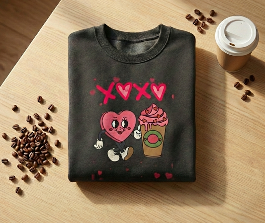 Fuel Your Heart: The Retro "XOXO" Coffee Lover’s Sweatshirt