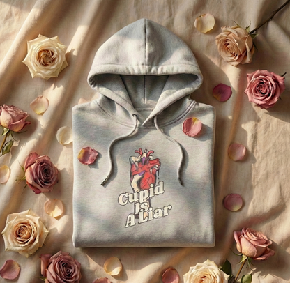 Cupid Is a Liar — Cozy Comfort  Anti - Valentine Hoodie with an Edge