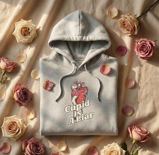 Cupid Is a Liar — Cozy Comfort  Anti - Valentine Hoodie with an Edge