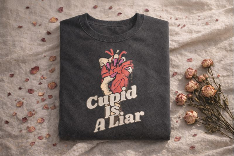Un-Valentine Your Wardrobe: The Edgy "Cupid Is A Liar" Retro T-Shirt Collection