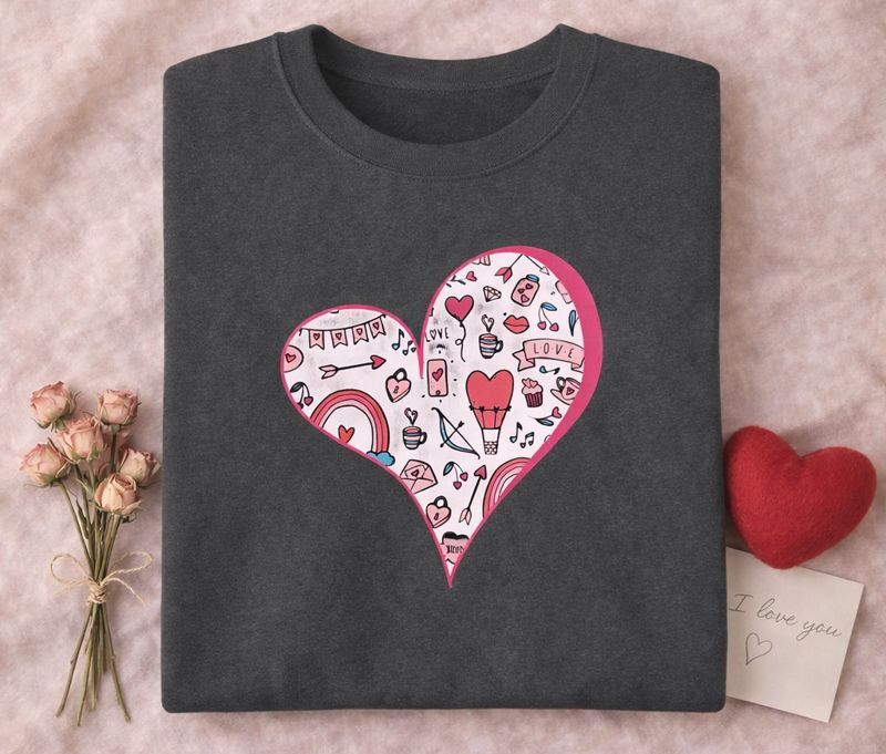 Valentine Heart Sweatshirt – Cozy Love Doodle Pullover for Everyday Wear
