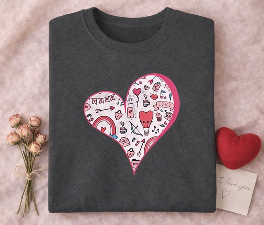 Valentine Heart Sweatshirt – Cozy Love Doodle Pullover for Everyday Wear