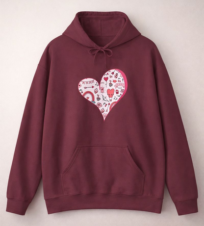 Valentine Heart Hoodie – Cozy Love Doodle Pullover for Everyday Comfort