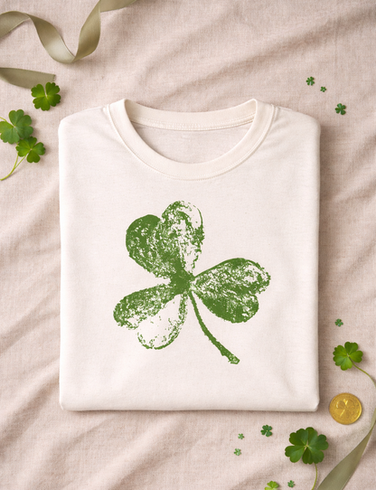Three Leaf Clover T-Shirt – Minimalist Lucky Shamrock Graphic Tee