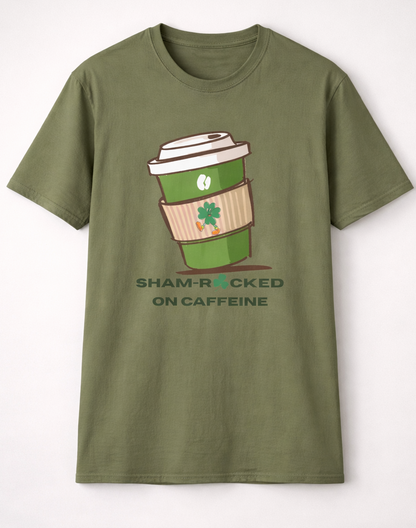 Sham-Rocked on Caffeine T-Shirt – Funny St. Patrick’s Day Coffee Shirt