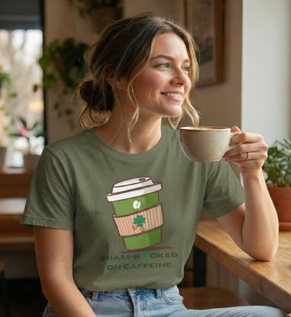 Sham-Rocked on Caffeine T-Shirt – Funny St. Patrick’s Day Coffee Shirt