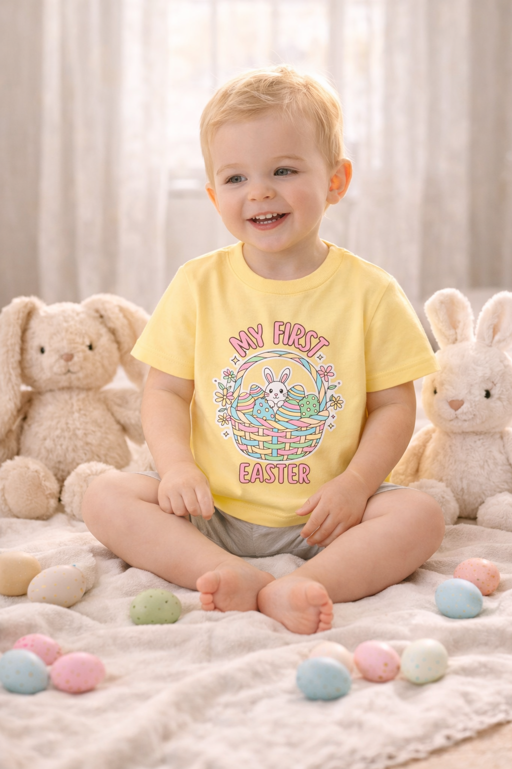 My First Easter Baby Shirt – Bunny Basket Infant Tee, Cute First Easter Outfit, Spring Baby Clothes