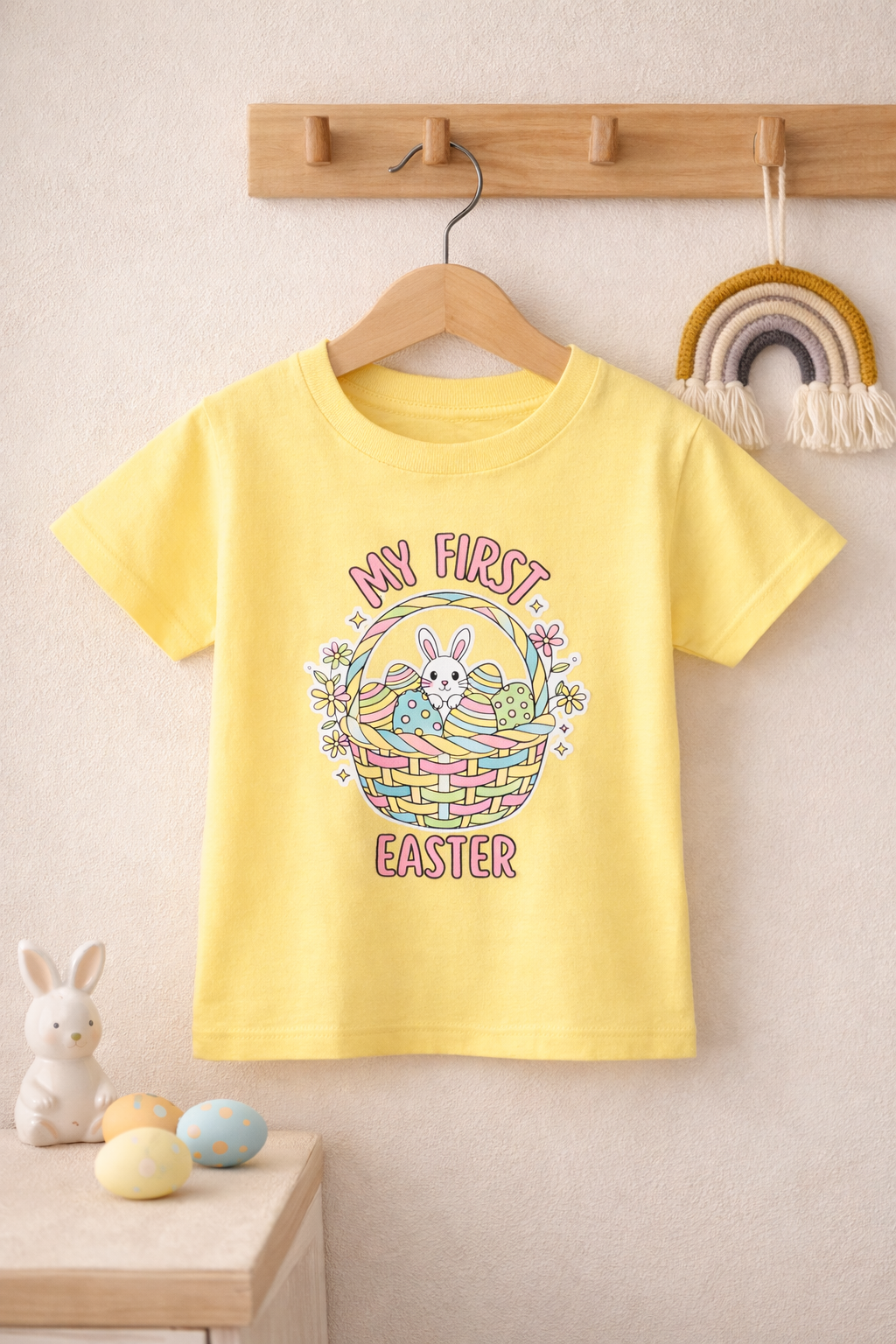 My First Easter Baby Shirt – Bunny Basket Infant Tee, Cute First Easter Outfit, Spring Baby Clothes