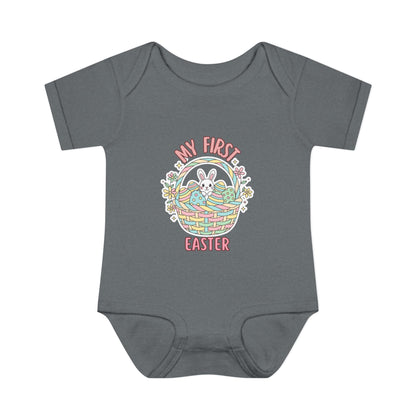 My First Easter Baby Bodysuit – Bunny Basket Onesie, Infant Easter Outfit, Newborn First Easter Gift, Spring Baby Clothes