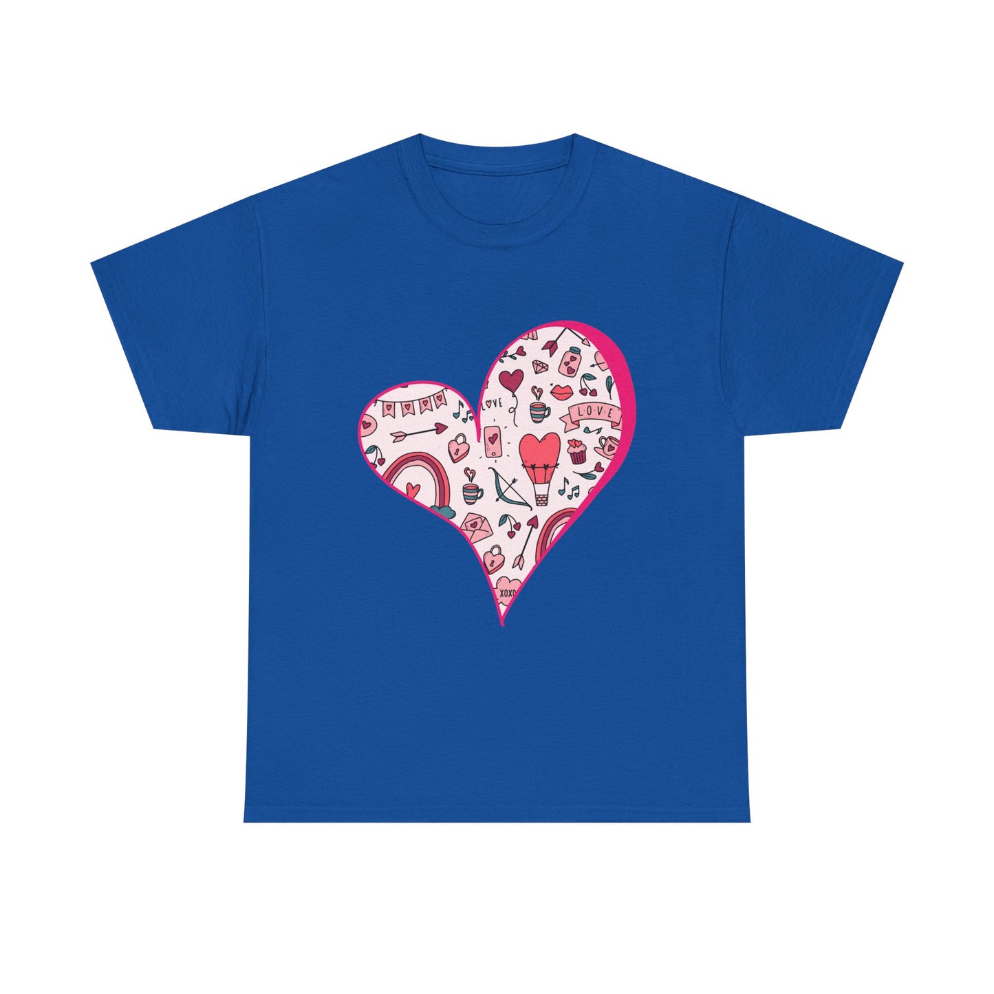 Valentine Heart Graphic T-Shirt – Cute Love-Themed Tee with Pink Doodle Design